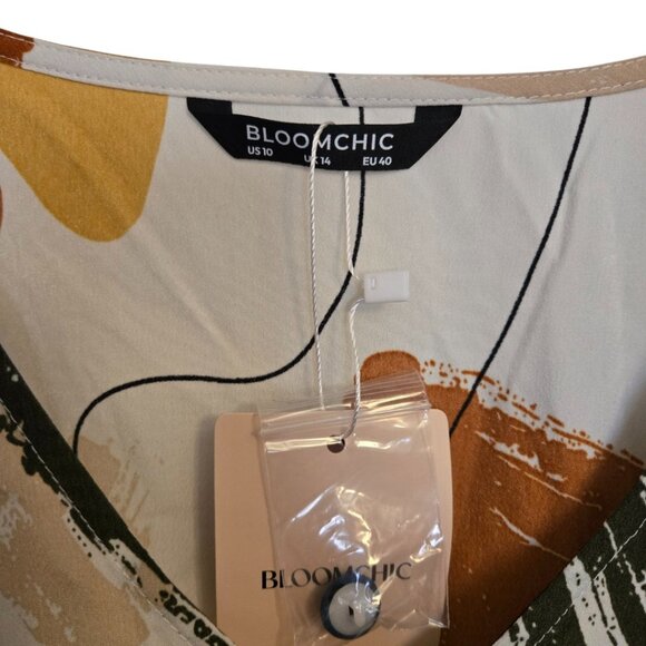 BloomChic Brush Print Button Detail Elastic Cuffs Blouse Size 10 - Picture 8 of 9